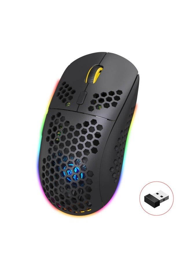 T90 hole mouse three-mode Bluetooth wireless MOUSE lightweight design honeycomb RGB luminous mouse - Image 1