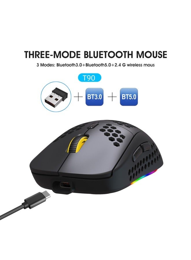 T90 hole mouse three-mode Bluetooth wireless MOUSE lightweight design honeycomb RGB luminous mouse - Image 2