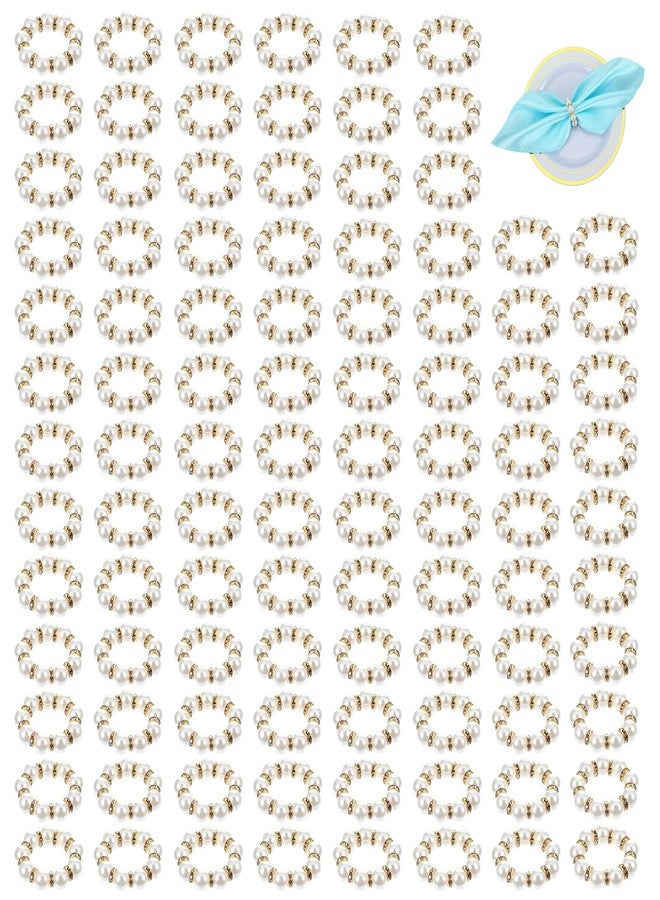 Limbeuuu 100Pcs Gold Disposable Napkin Rings Imitation Pearl Ring Napkin Holder Delicate White&Gold Beaded Serviette Buckles for Wedding Party Dinner Table Decor and Daily Use - Image 1