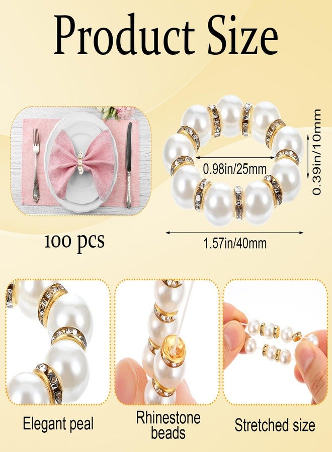 Limbeuuu 100Pcs Gold Disposable Napkin Rings Imitation Pearl Ring Napkin Holder Delicate White&Gold Beaded Serviette Buckles for Wedding Party Dinner Table Decor and Daily Use - Image 2