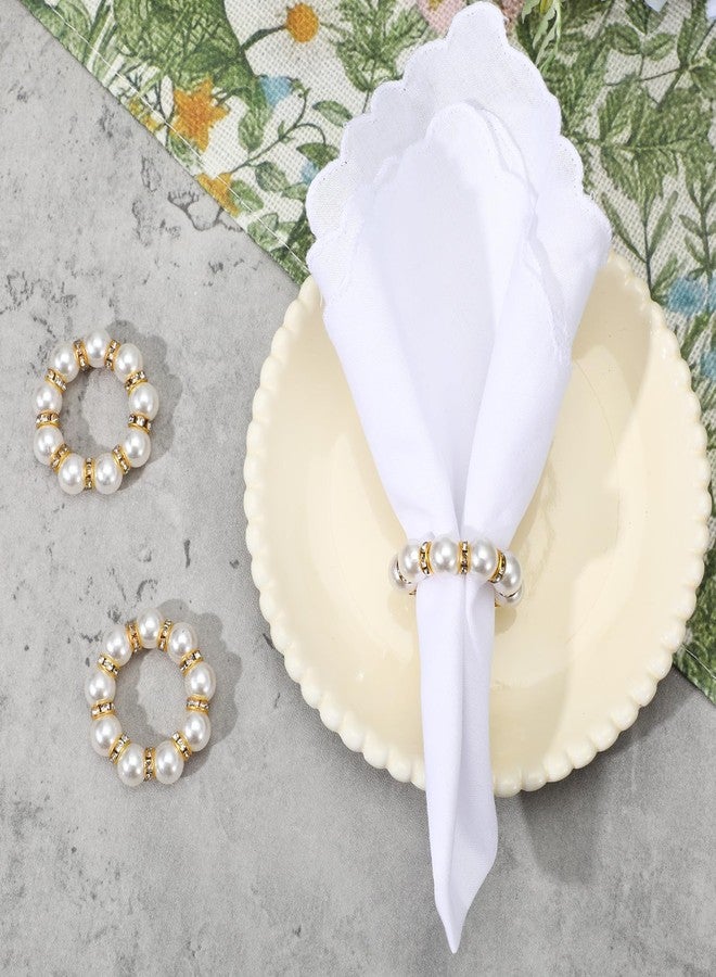 Limbeuuu 100Pcs Gold Disposable Napkin Rings Imitation Pearl Ring Napkin Holder Delicate White&Gold Beaded Serviette Buckles for Wedding Party Dinner Table Decor and Daily Use - Image 3