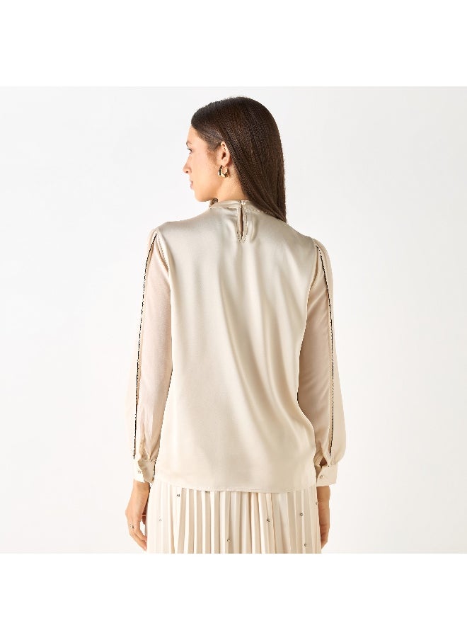 Iconic Iconic Solid Top with Long Sleeves and Overlay Detail  - Image 2