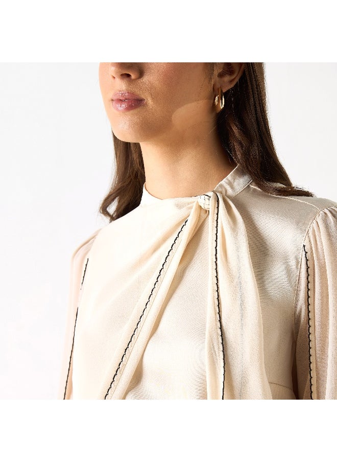 Iconic Iconic Solid Top with Long Sleeves and Overlay Detail  - Image 4