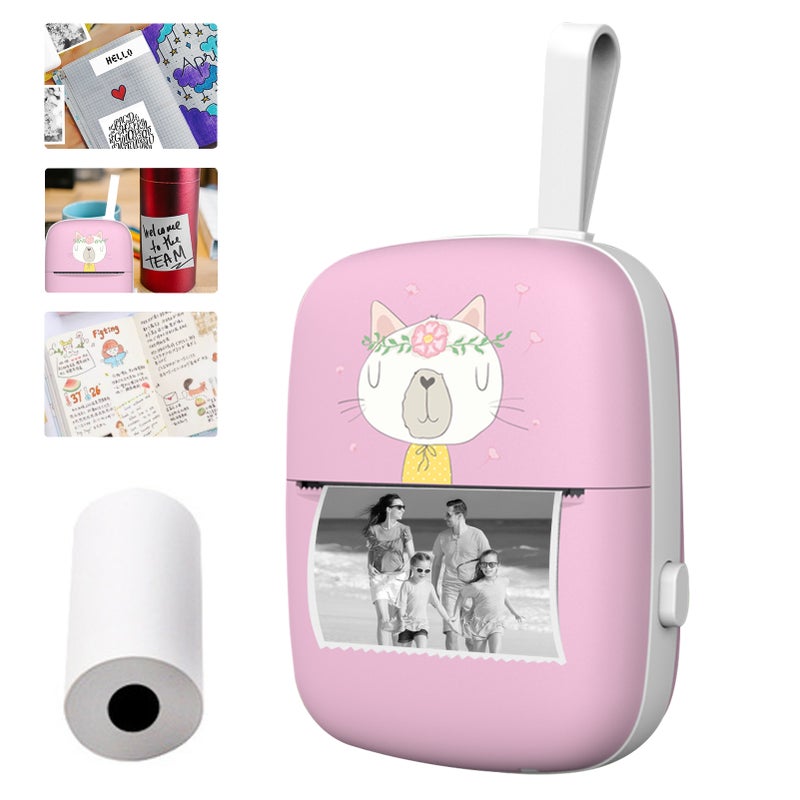 Mini Pocket Photo Printer Portable Mobile Thermal Printing Machine All in One 203DPI Wireless BT Connection for Picture Lable DIY Handcraft List Meno Notes Journal Receipt Paper Instant Printer Sticker with 1 Roll Thermal Paper 57*30mm Study Work Off - Image 3