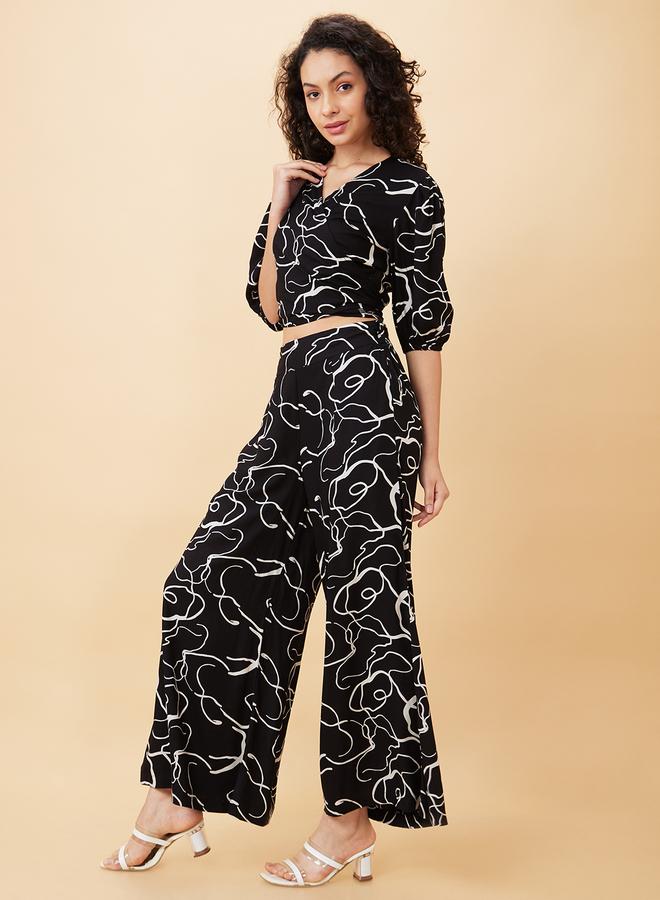 Globus Abstract Print Tie Back Crop Top and Flared Palazzos Co-Ords - Image 4