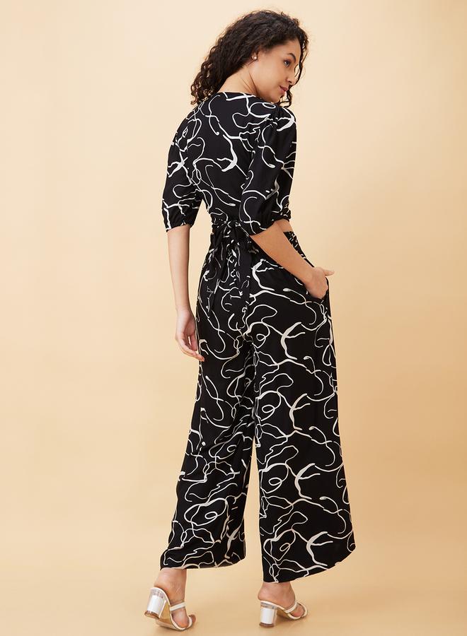 Globus Abstract Print Tie Back Crop Top and Flared Palazzos Co-Ords - Image 3