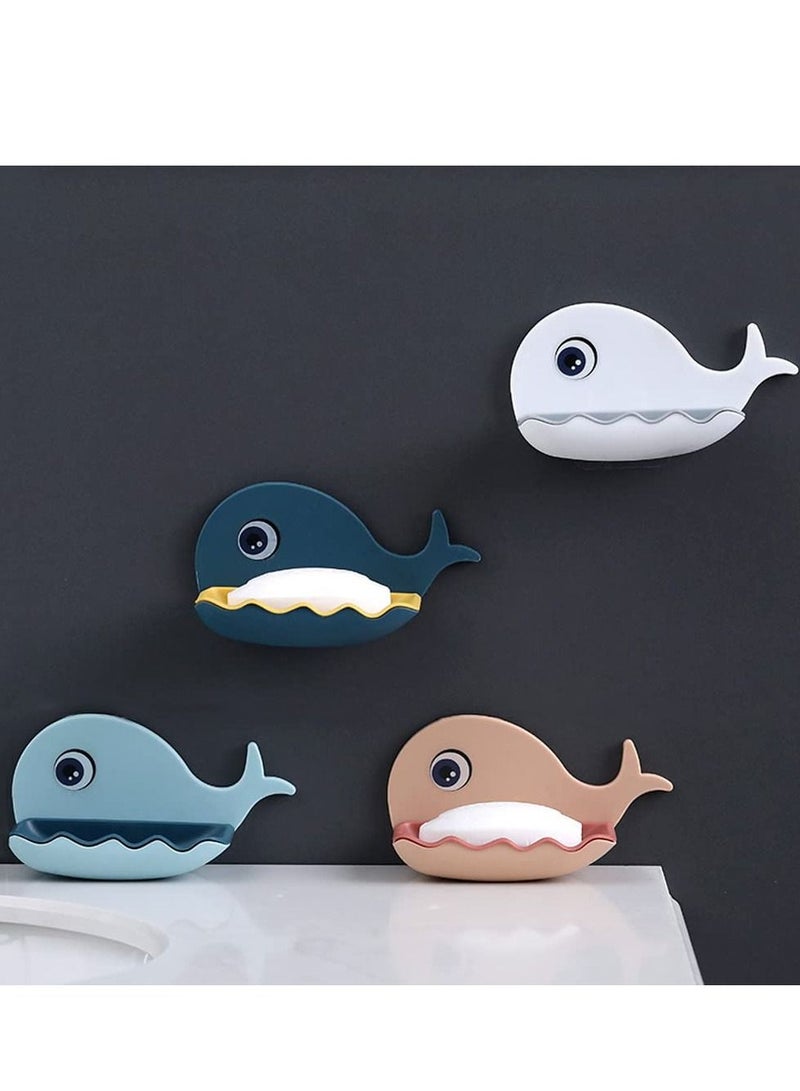 SYOSI 4 Pcs Cute Soap Dish Holder, Whale Shape Soap Holder Self Adhesive with Drain Holes on Bottom, Cartoon Kawaii Bathroom Soap Tray - Image 2