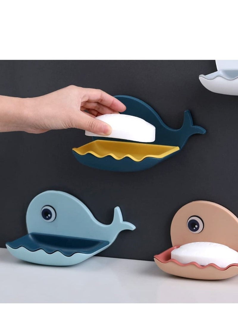 SYOSI 4 Pcs Cute Soap Dish Holder, Whale Shape Soap Holder Self Adhesive with Drain Holes on Bottom, Cartoon Kawaii Bathroom Soap Tray - Image 3
