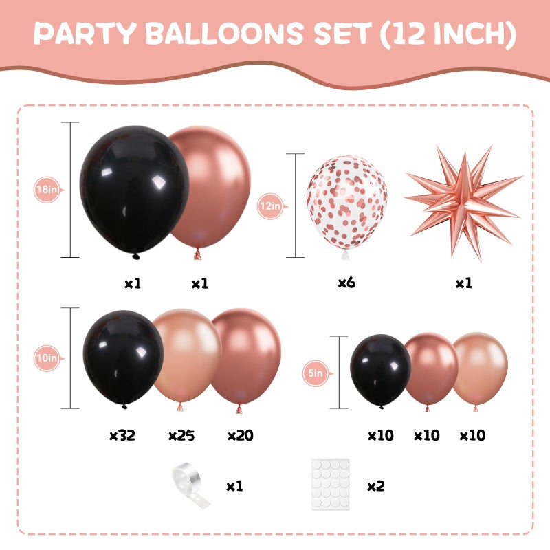 Biapian Rose Gold Black Balloons Garland Kit, 120Pcs Metallic Rose Gold Black Confetti Balloons Arch with 4D Star Foil Balloons for Wedding, Birthday, Graduation, Baby Shower Party Decoration - Image 2