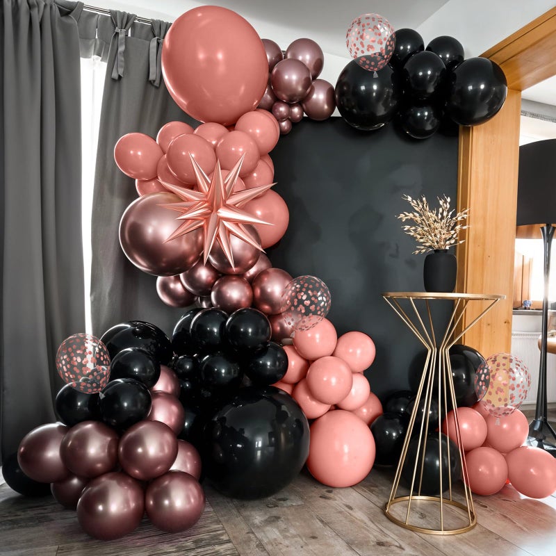 Biapian Rose Gold Black Balloons Garland Kit, 120Pcs Metallic Rose Gold Black Confetti Balloons Arch with 4D Star Foil Balloons for Wedding, Birthday, Graduation, Baby Shower Party Decoration - Image 4