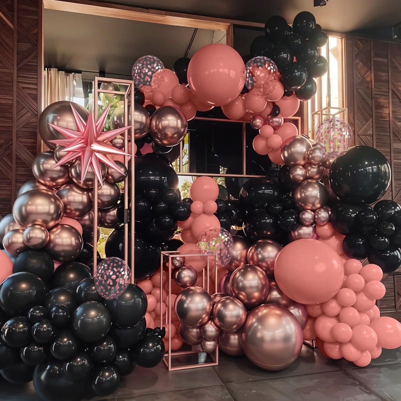 Biapian Rose Gold Black Balloons Garland Kit, 120Pcs Metallic Rose Gold Black Confetti Balloons Arch with 4D Star Foil Balloons for Wedding, Birthday, Graduation, Baby Shower Party Decoration - Image 5