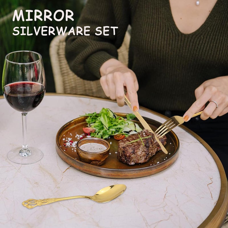 ROMAWARE Gold Silverware Set for 8 Stainless Steel Gorgeous Retro Royal Flatware 40Pieces Cutlery Tableware Kitchen Utensils Include Spoons and Forks Mirror Finish Dishwasher Safe - Image 3