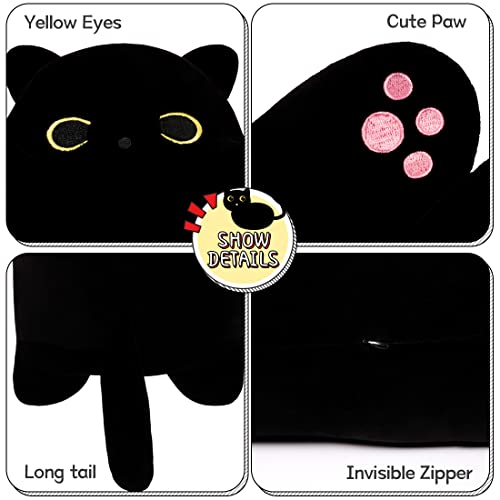 SNOWOLF Black Cat Plush Toy Soft Long Cat Pillow Plushies Doll Stuffed Animal Plush Body Pillow Black Sesame Meowchi Sofa Throw Pillow Decoration Gift for Kids Girl 70cm275inch - Image 5