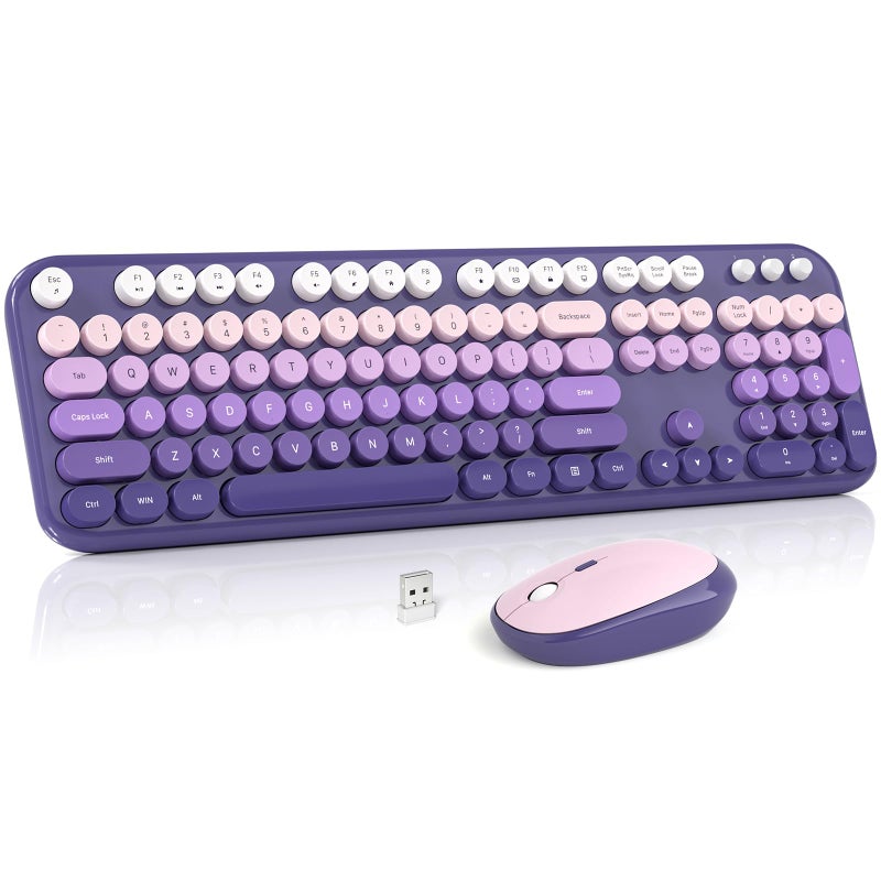 MOWUX Wireless Keyboard and Mouse Combo, MOWUX Colorful Computer Full Size 2.4G Plug and Play Wireless Typewriter Keyboard and Mouse Set for Computer, Desktop, PC (Purple Gradient) - Image 1