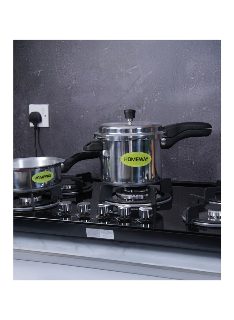 Homeway Aluminium Pressure Cooker Combo 5L + 3L, Durable Aluminium Body, Bakelite Handle, Safety Valve, 2 Year Warranty, HW6614, Silver - Image 5