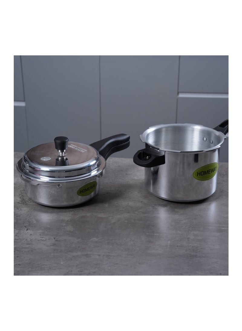 Homeway Aluminium Pressure Cooker Combo 5L + 3L, Durable Aluminium Body, Bakelite Handle, Safety Valve, 2 Year Warranty, HW6614, Silver - Image 4