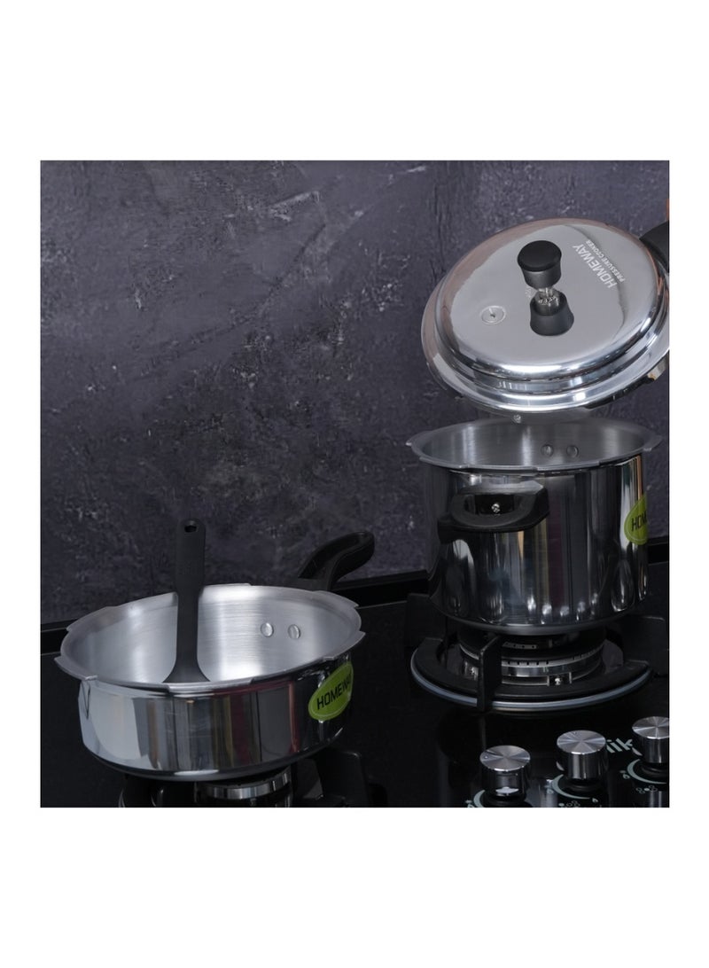Homeway Aluminium Pressure Cooker Combo 5L + 3L, Durable Aluminium Body, Bakelite Handle, Safety Valve, 2 Year Warranty, HW6614, Silver - Image 3