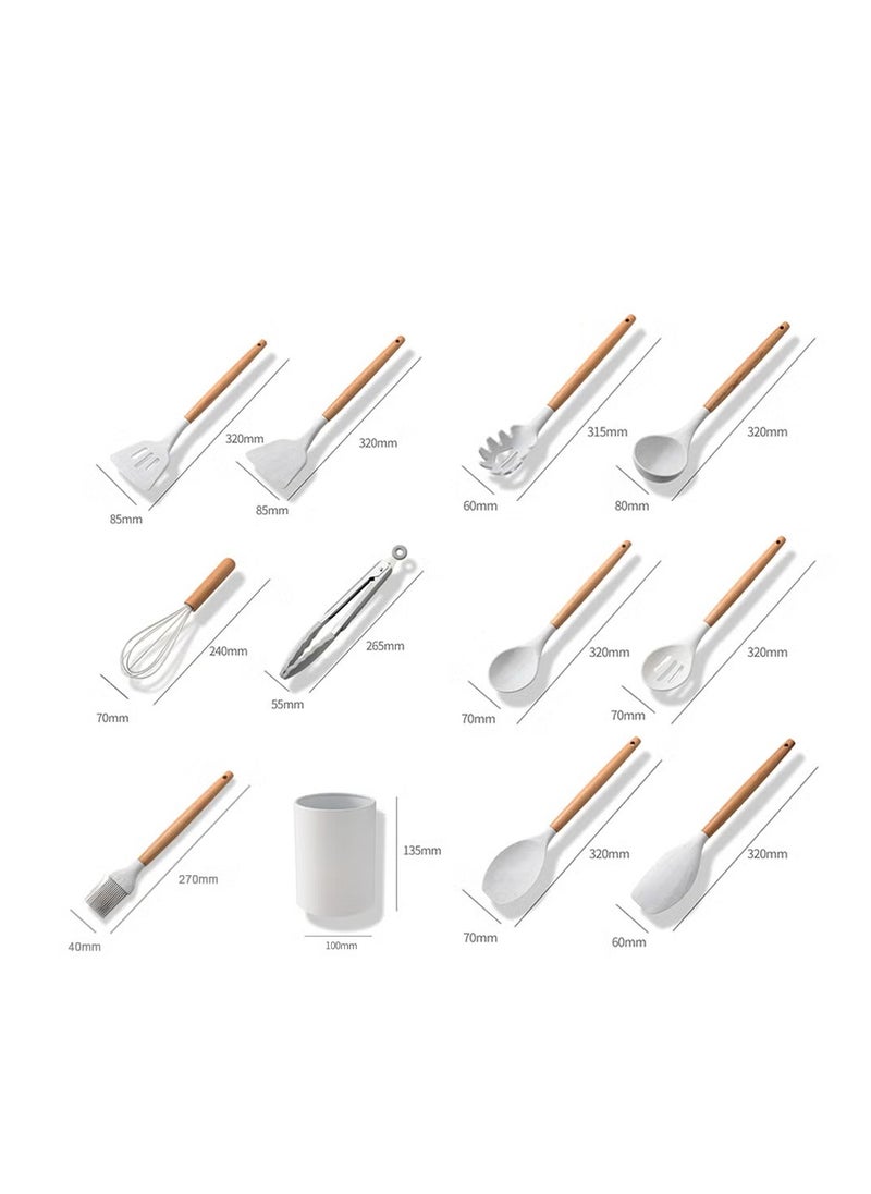 11-Piece Silicone Non-Stick Cooking Utensil Set with Wooden Handle – Heat-Resistant, Non-Scratch, Ergonomic Comfort for Non-Stick Cookware