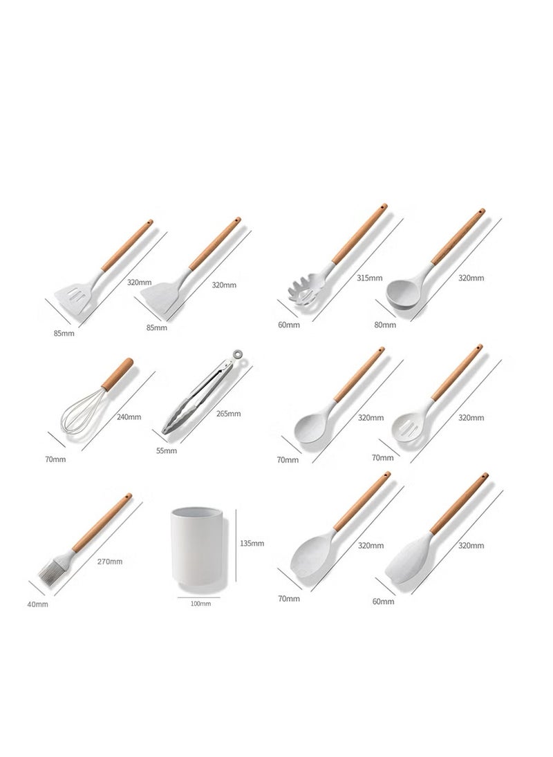 11-Piece Silicone Non-Stick Cooking Utensil Set with Wooden Handle – Heat-Resistant, Non-Scratch, Ergonomic Comfort for Non-Stick Cookware