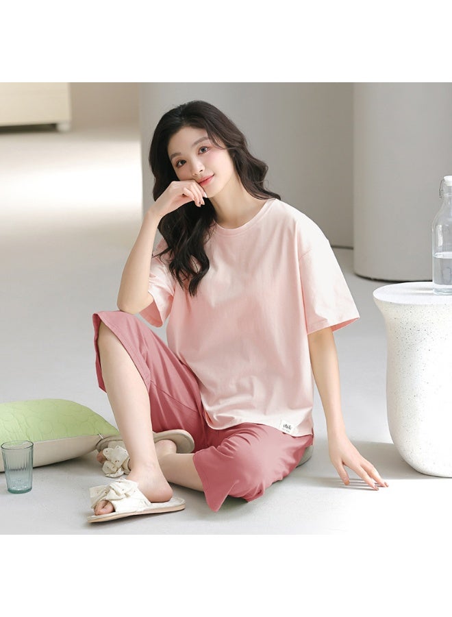 Stylish Summer Women's Pajamas Chest Pad Short Sleeves Seven-inch Pants Loose-fit Outerwear Home Clothes - Image 1