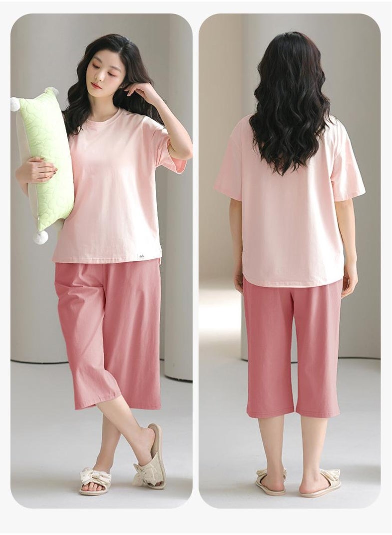Stylish Summer Women's Pajamas Chest Pad Short Sleeves Seven-inch Pants Loose-fit Outerwear Home Clothes - Image 2
