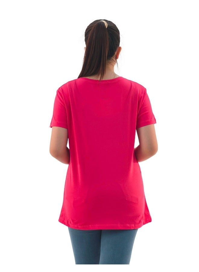 JOANNA JOANNA W203010 Women's Hearts Print Round Neck Short Sleeve T-Shirt - Pink - Image 3