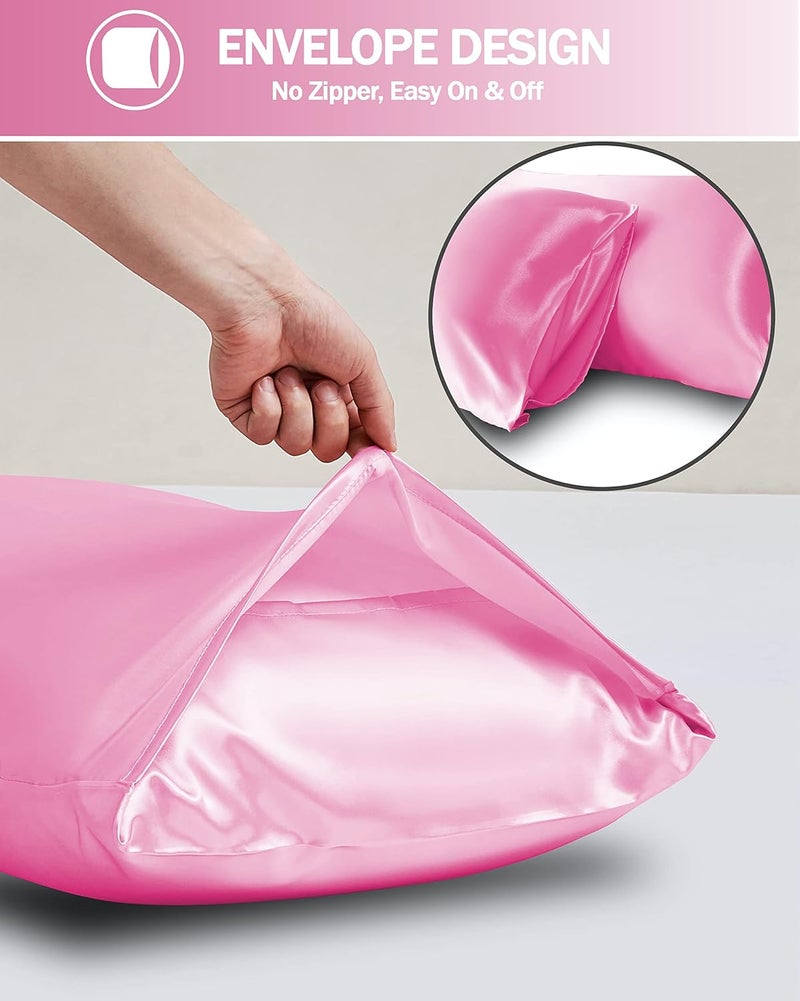 GVTECH Satin Pillow Cases 2 Pack, 20"x 30" Silk Satin Pillowcase for Hair and Skin Luxury Soft Breathable Standard Size with Envelope Closure, 50 x 75 cm, Pink - Image 3