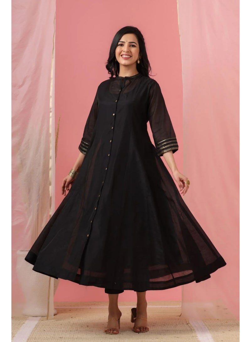 juniper womens black chanderi solid kalidar kurta