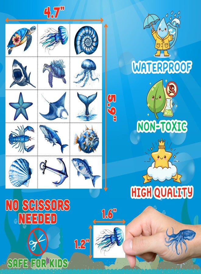 Backtopeia Ocean Animal Temporary Tattoos Stickers Under The Sea Party Decorations Ocean Party Favors Supplies Accessories Under The Sea Themed Birthday Decorations Mermaid Gift Idea For Kids Boy Girl Adult - Image 4