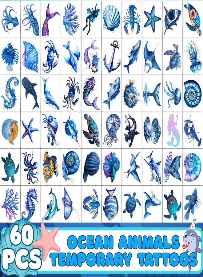 Backtopeia Ocean Animal Temporary Tattoos Stickers Under The Sea Party Decorations Ocean Party Favors Supplies Accessories Under The Sea Themed Birthday Decorations Mermaid Gift Idea For Kids Boy Girl Adult - Image 2