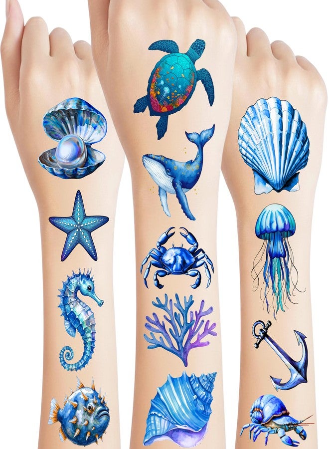 Backtopeia Ocean Animal Temporary Tattoos Stickers Under The Sea Party Decorations Ocean Party Favors Supplies Accessories Under The Sea Themed Birthday Decorations Mermaid Gift Idea For Kids Boy Girl Adult - Image 1
