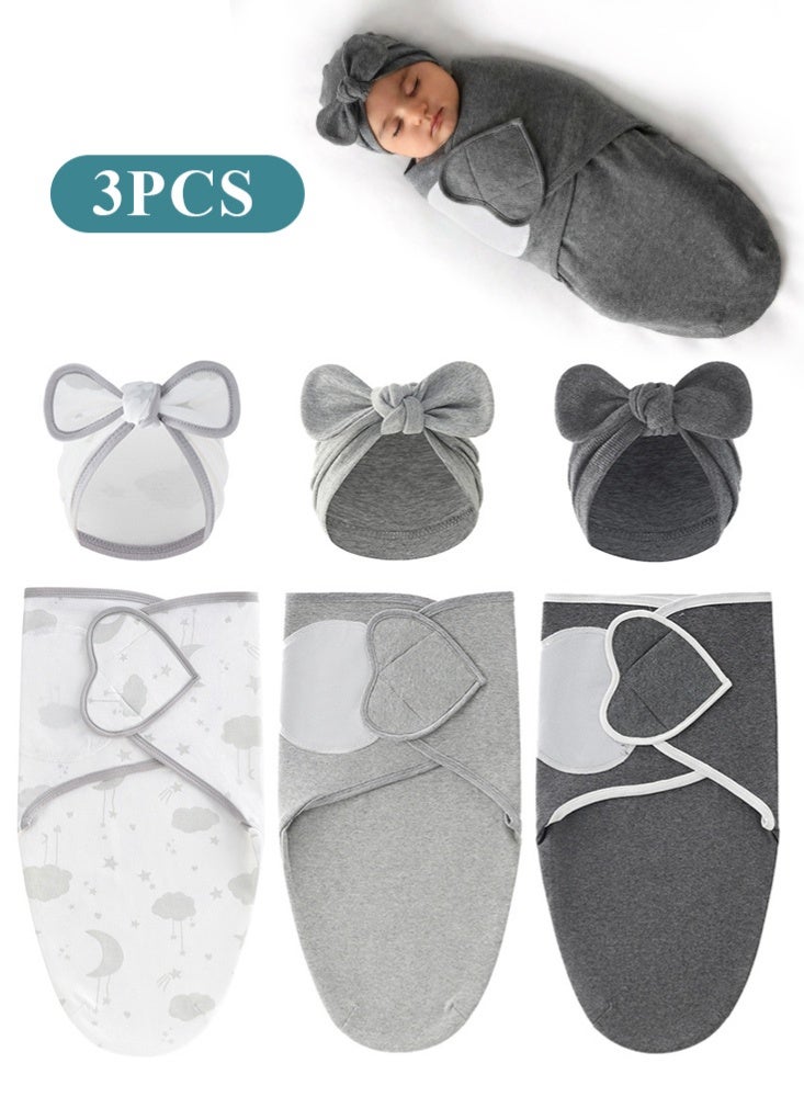 BBMORE 3 Pack Baby Swaddle Wrap, Swaddle Blanket for Newborn and Infant, Adjustable Velcro Swaddling Set for Boy and Girl, Soft Cotton Baby Sleep Sack, Helps Calm Startle Reflex, 0-3 Months - Image 1
