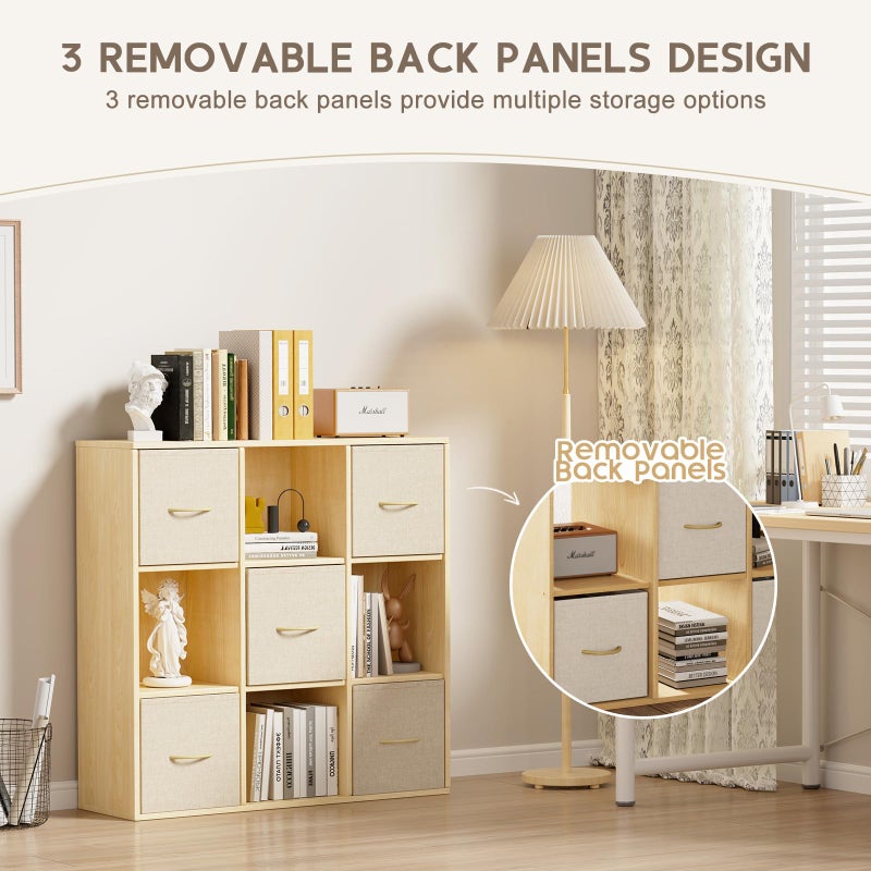 EXPERLAM 9 Cube Storage Organizer - Solid Wood Bookshelf with 5 Storage Bins, Cube Shelf with 3 Removable Back Panels, Vertical or Horizontal Bookcase, Open Book Shelf for Bedroom, Living Room, Office - Image 3