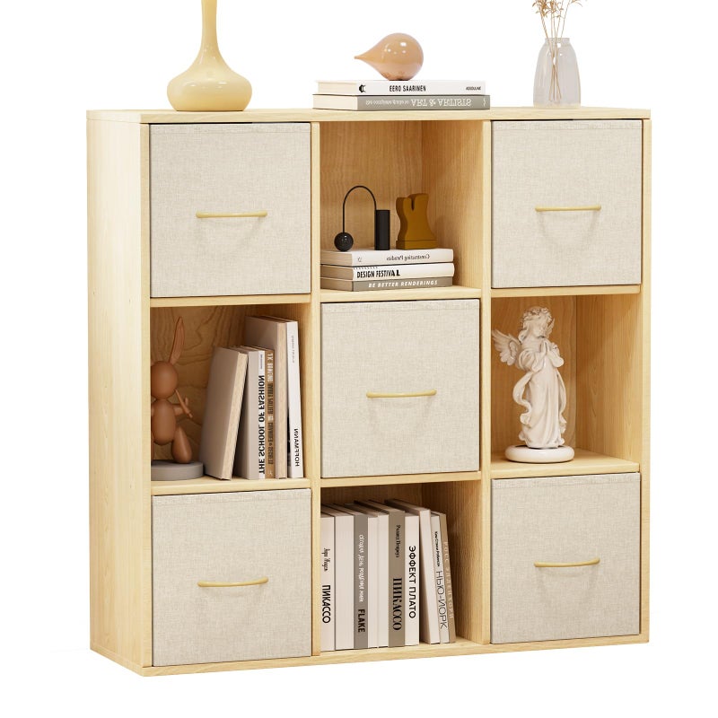 EXPERLAM 9 Cube Storage Organizer - Solid Wood Bookshelf with 5 Storage Bins, Cube Shelf with 3 Removable Back Panels, Vertical or Horizontal Bookcase, Open Book Shelf for Bedroom, Living Room, Office - Image 1