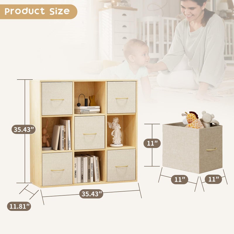 EXPERLAM 9 Cube Storage Organizer - Solid Wood Bookshelf with 5 Storage Bins, Cube Shelf with 3 Removable Back Panels, Vertical or Horizontal Bookcase, Open Book Shelf for Bedroom, Living Room, Office - Image 2