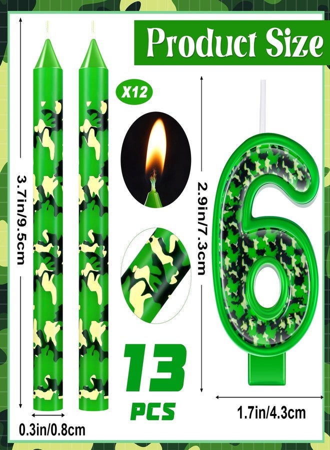 Zomiboo 13 Pcs Camo Birthday Candles Army Theme Green Number Camouflage Cake Candles for Birthday Graduation Celebration Wedding Party Supplies Decoration(Number 6) - Image 2
