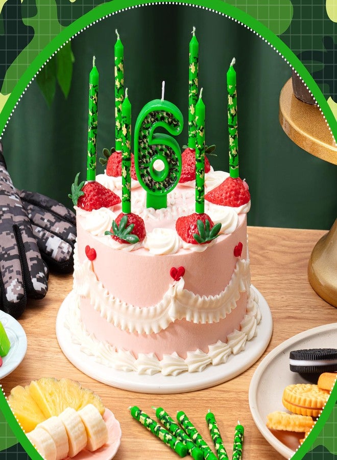Zomiboo 13 Pcs Camo Birthday Candles Army Theme Green Number Camouflage Cake Candles for Birthday Graduation Celebration Wedding Party Supplies Decoration(Number 6) - Image 5