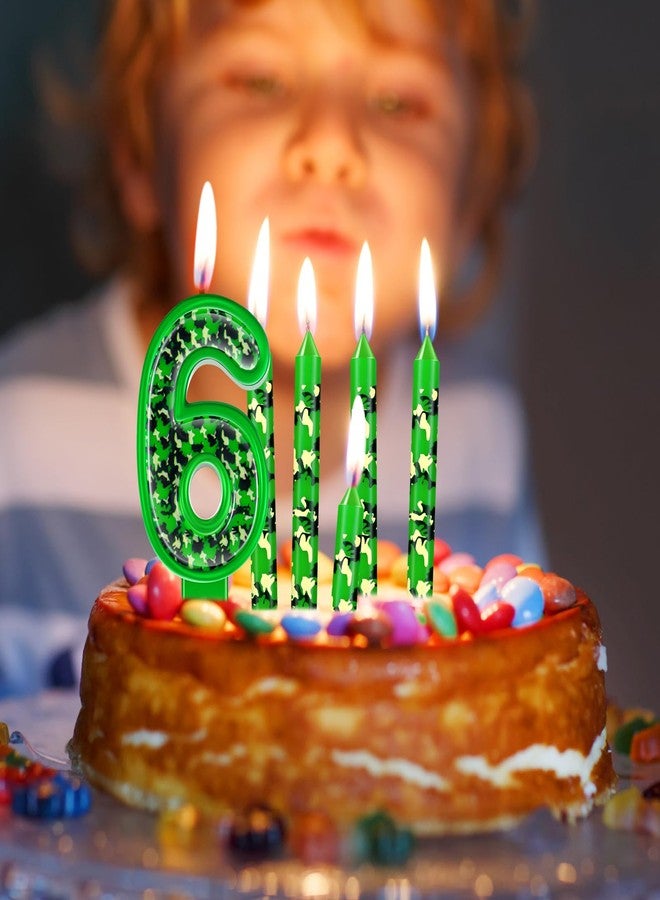 Zomiboo 13 Pcs Camo Birthday Candles Army Theme Green Number Camouflage Cake Candles for Birthday Graduation Celebration Wedding Party Supplies Decoration(Number 6) - Image 4