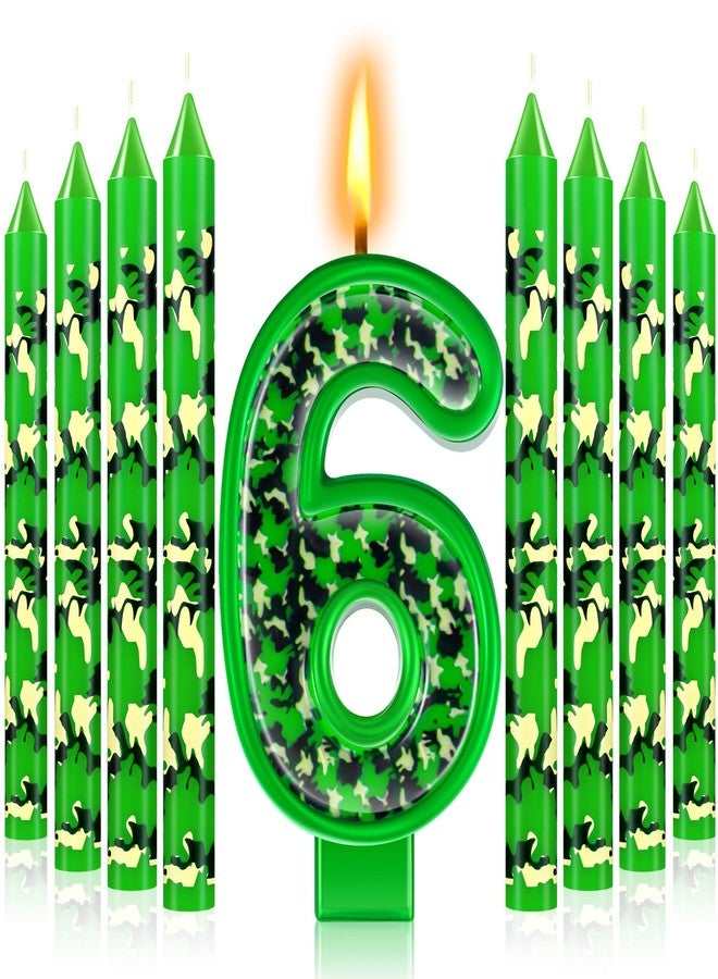 Zomiboo 13 Pcs Camo Birthday Candles Army Theme Green Number Camouflage Cake Candles for Birthday Graduation Celebration Wedding Party Supplies Decoration(Number 6) - Image 1