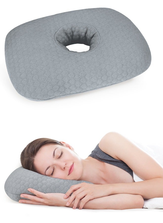 Ear Piercing Pillow for Side Sleepers, Donut Pillow with Hole for Ear Protection, Soft & Breathable Pillow for New Piercings Surgery & Injuries, Light Grey  - Image 1