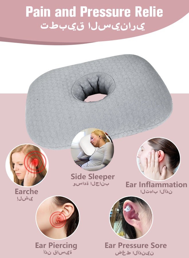 Ear Piercing Pillow for Side Sleepers, Donut Pillow with Hole for Ear Protection, Soft & Breathable Pillow for New Piercings Surgery & Injuries, Light Grey  - Image 4