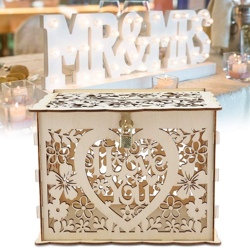 klarako Card Box for Wedding, Gold Wedding Card Box with Keys DIY Money Gift Box Easy to Install Decorative Box with Keys for Birthday Wedding Reception Party Favor Graduation Ornaments - Image 1
