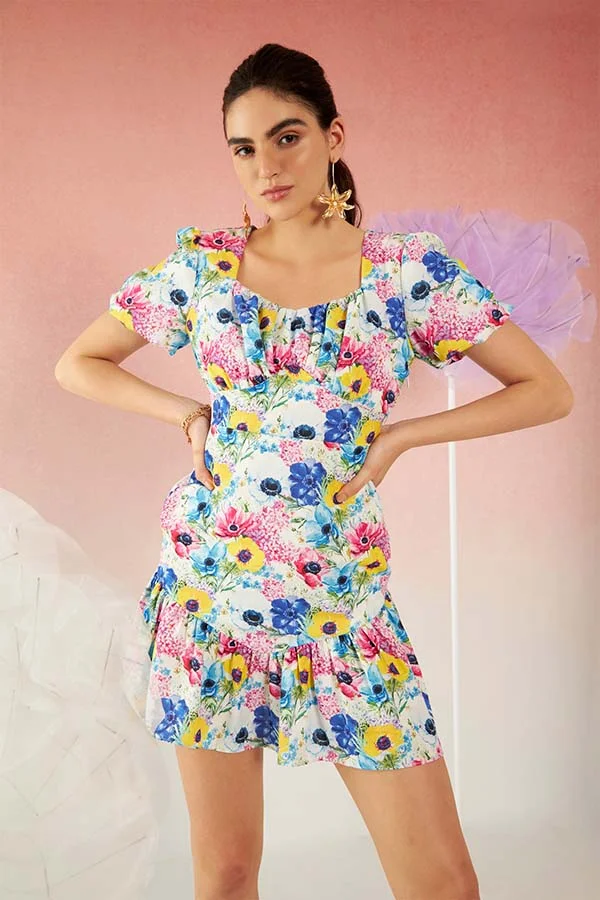 Virgio Satin Floral Mini Dress