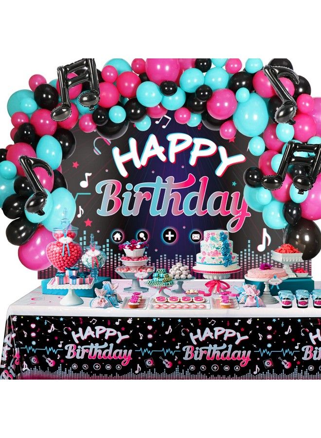 OurWarm 130 Pcs Tik Tok Birthday Party Decorations Music Happy Birthday Decorations Tiktok Party Theme Party Supplies Includes Happy Birthday Banner Balloons Arch Tablecloth For Birthday Decor - Image 2