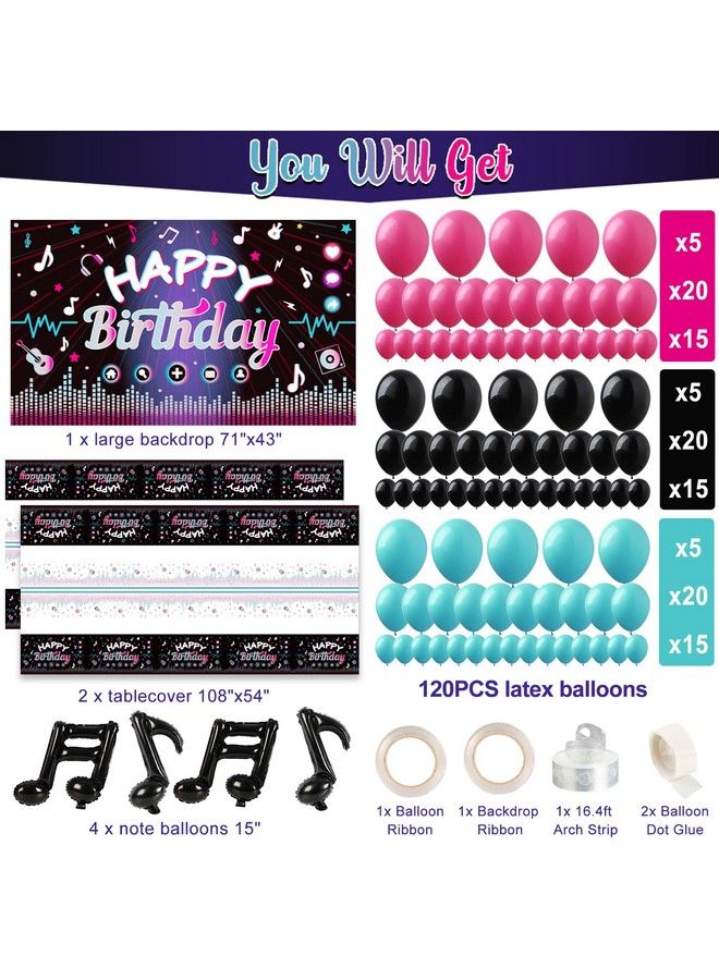 OurWarm 130 Pcs Tik Tok Birthday Party Decorations Music Happy Birthday Decorations Tiktok Party Theme Party Supplies Includes Happy Birthday Banner Balloons Arch Tablecloth For Birthday Decor - Image 3
