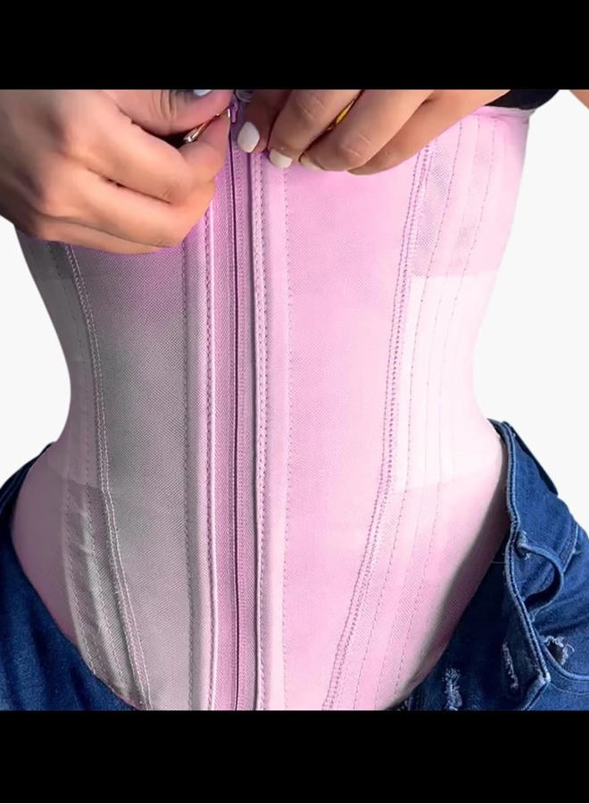 SHAPSHE Waist Trainer for Women Workout Waist Cincher for Tummy Control Corset Shapewear with Zipper Hook, Pink, Medium - Image 4