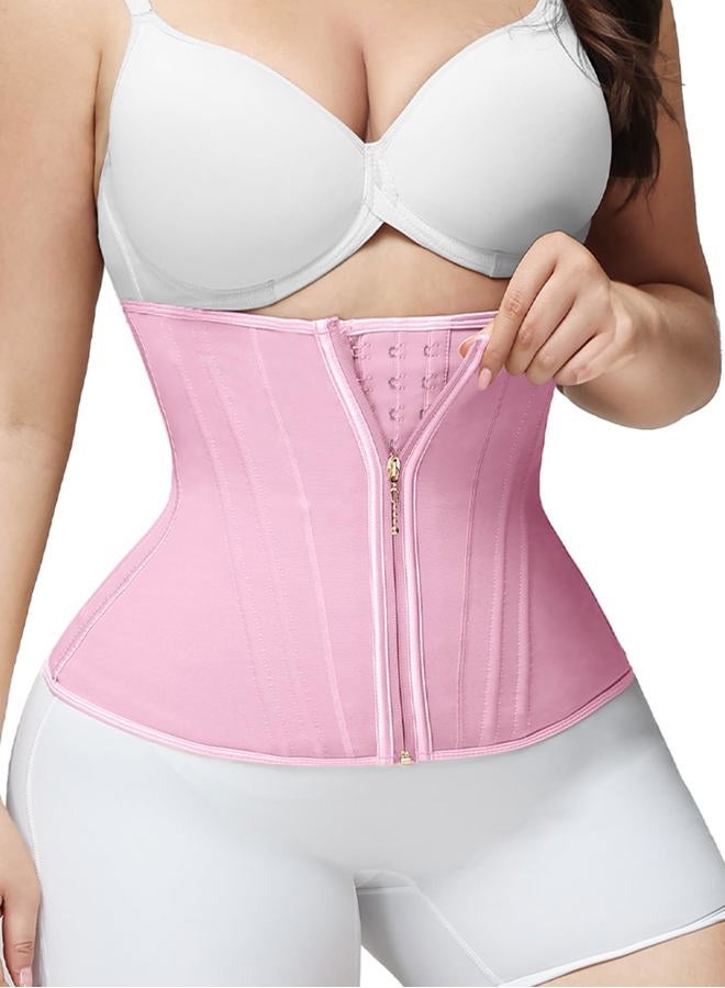 SHAPSHE Waist Trainer for Women Workout Waist Cincher for Tummy Control Corset Shapewear with Zipper Hook, Pink, Medium - Image 1