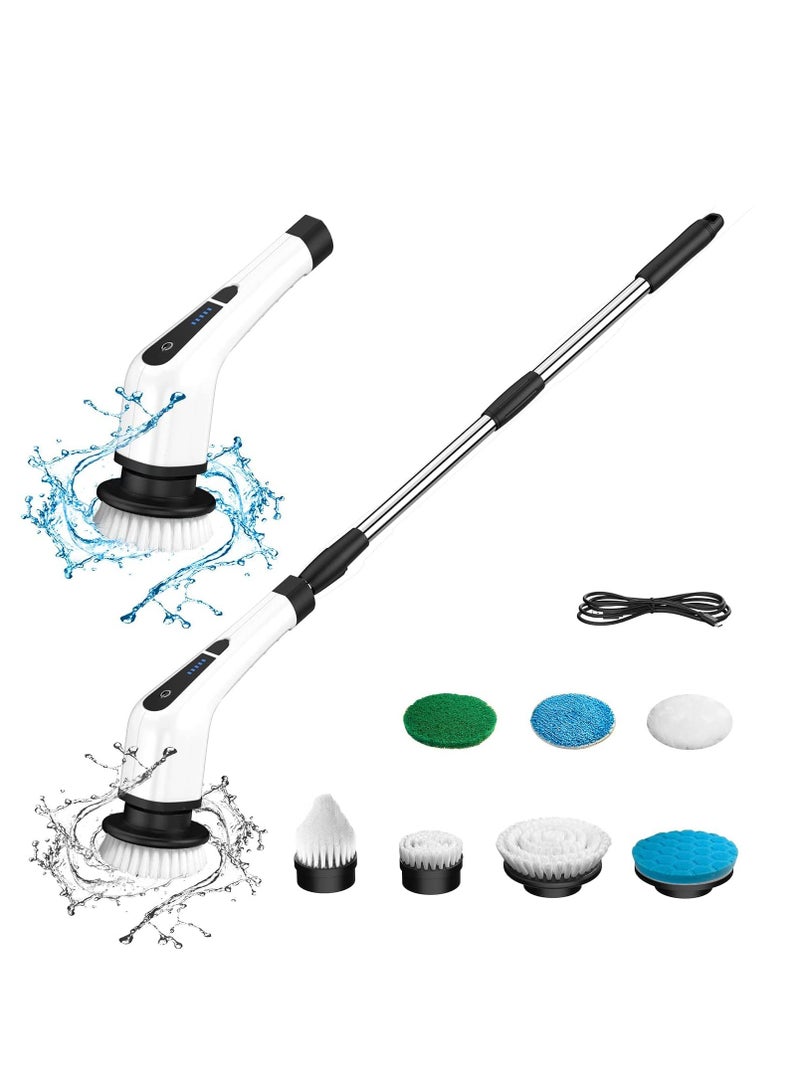 Electric Spin Scrubber, Electric Bathroom Cleaning Brush, Upgraded Version with 7 Replacement Brush Heads and Extension Handle, Suitable for Cleaning Walls, Floors, bathrooms, Kitchens, Cars - Image 1