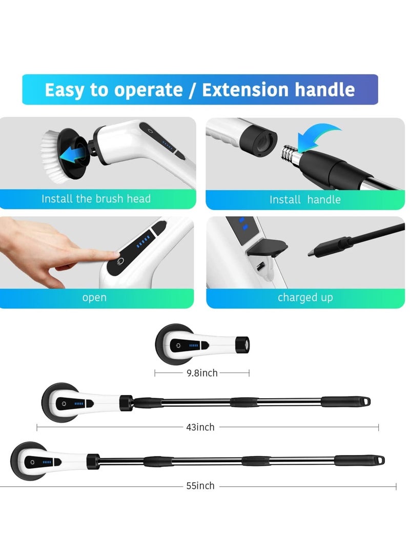 Electric Spin Scrubber, Electric Bathroom Cleaning Brush, Upgraded Version with 7 Replacement Brush Heads and Extension Handle, Suitable for Cleaning Walls, Floors, bathrooms, Kitchens, Cars - Image 3