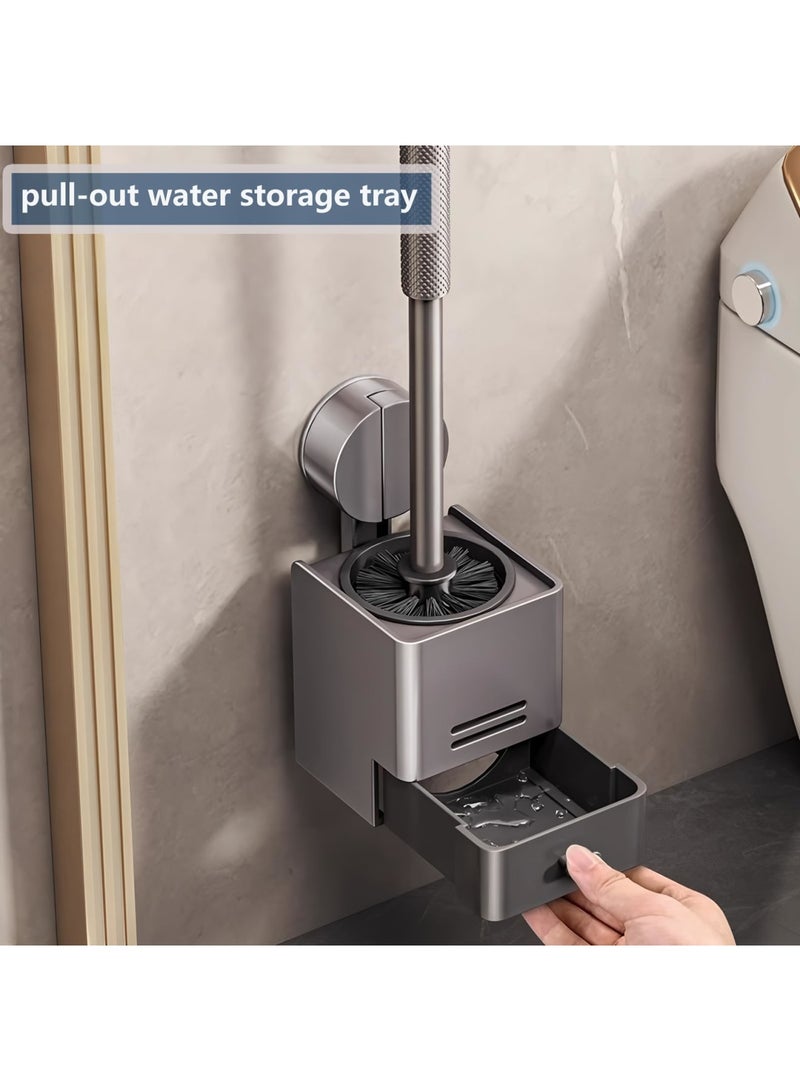SYOSI Toilet Brush and Holder Set, Wall Mounted with Suction Cups, Compact Toilet Cleaner with Hideaway Caddy, Built-in Drip Tray for Bathroom Deep Cleaning, Durable Nylon Bristles - Image 3